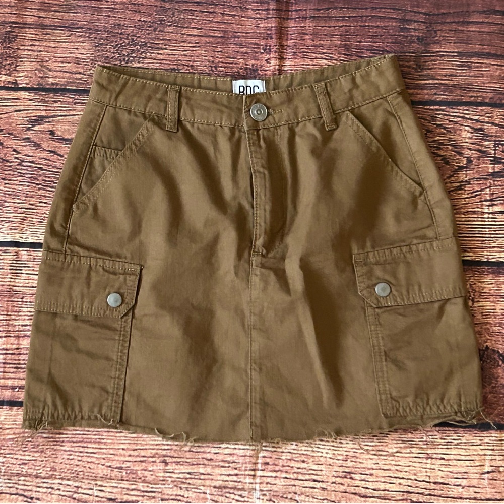 BDG Urban Outfitters Cargo Mini Skirt Brown Cotton Blend‎ Raw Hem XS